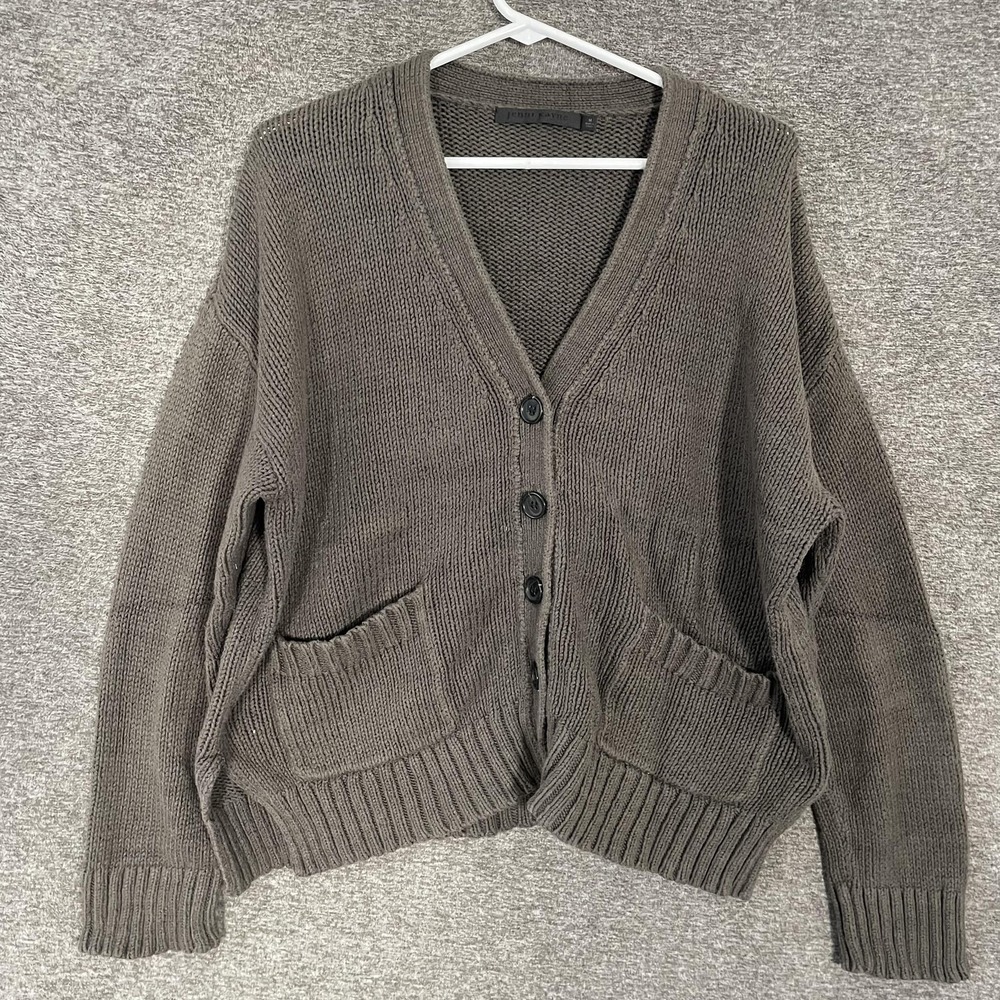 Jenni Kayne Cardigan Sweater Womens Medium Brown‎ V Neck Button Front Pockets